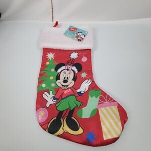 DISNEY MINNIE MOUSE 15" Christmas Stocking Faux Fur Trim‎ Holiday NEW